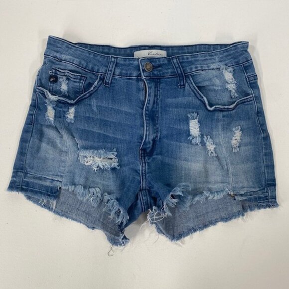 Kancan Women's Distressed Denim Shorts High Rise‎ Blue Size 13/30 Party Frayed - Picture 1 of 8
